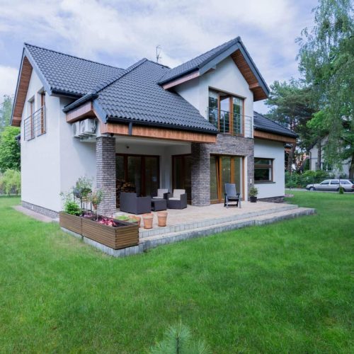 Detached house exterior with terrace